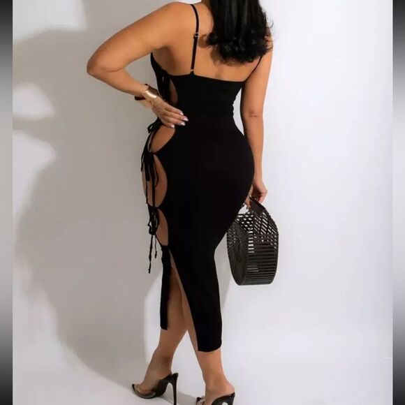 Sexy Club Bodycon Backless Side Detail Bandage Midi Dresses - Picture 2 of 7